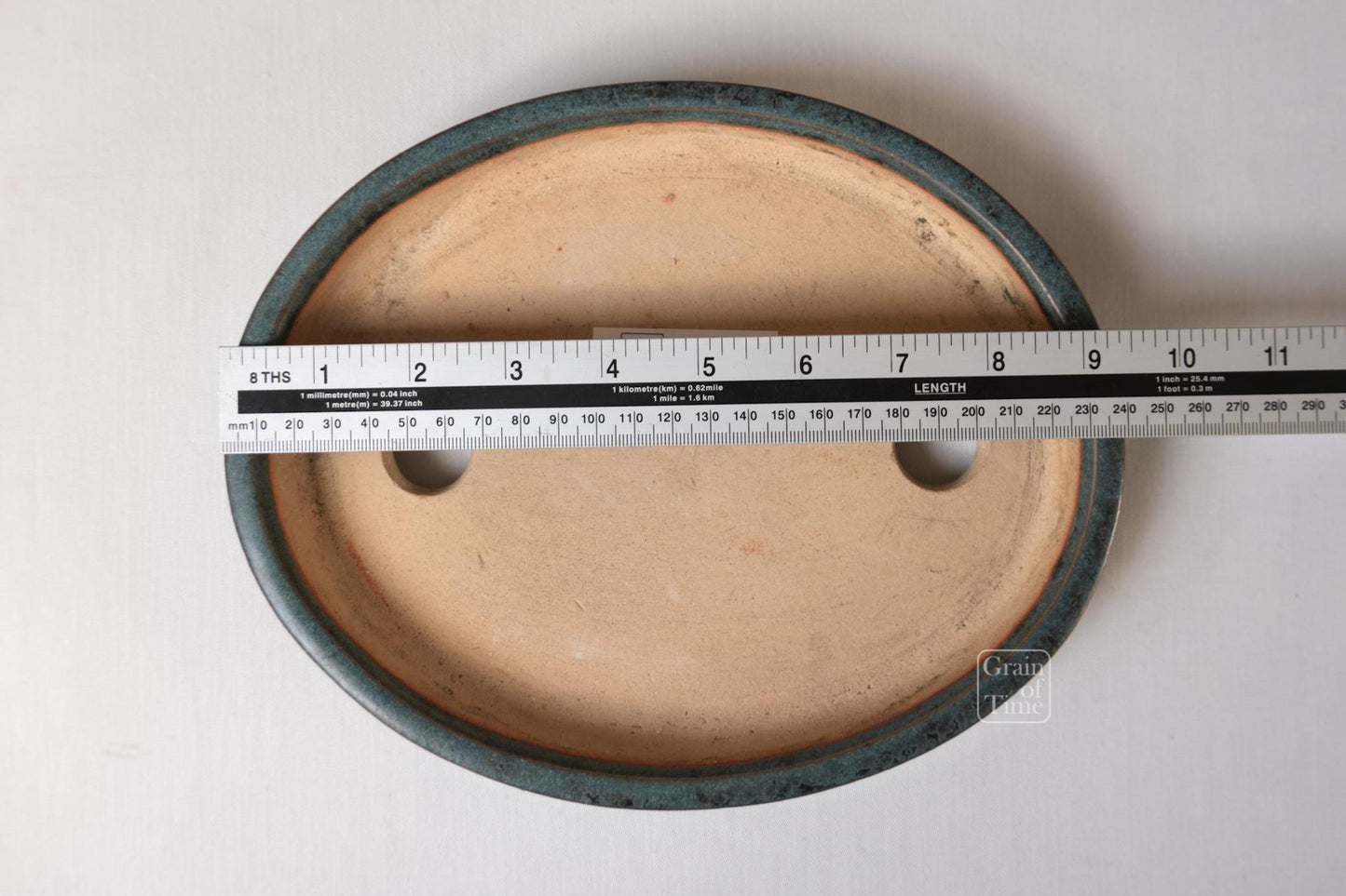 25011: Ino Shukuho - Blue Green Crystal Oval - 9⅝ in (24cm)