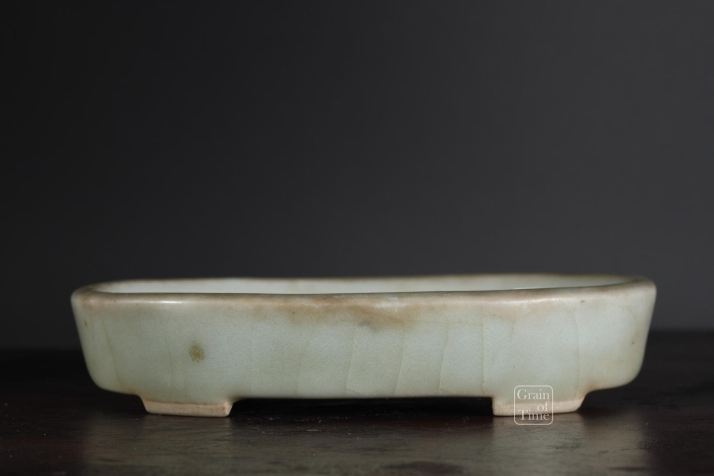 24977: Imaoka Machinao - Celadon Oval w/ Patina - 4⅝ in (12cm)