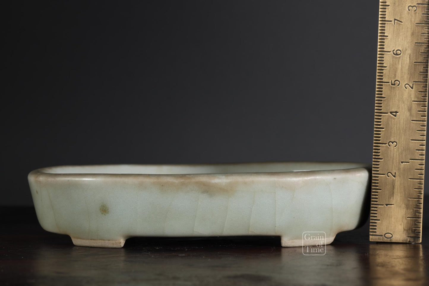 24977: Imaoka Machinao - Celadon Oval w/ Patina - 4⅝ in (12cm)