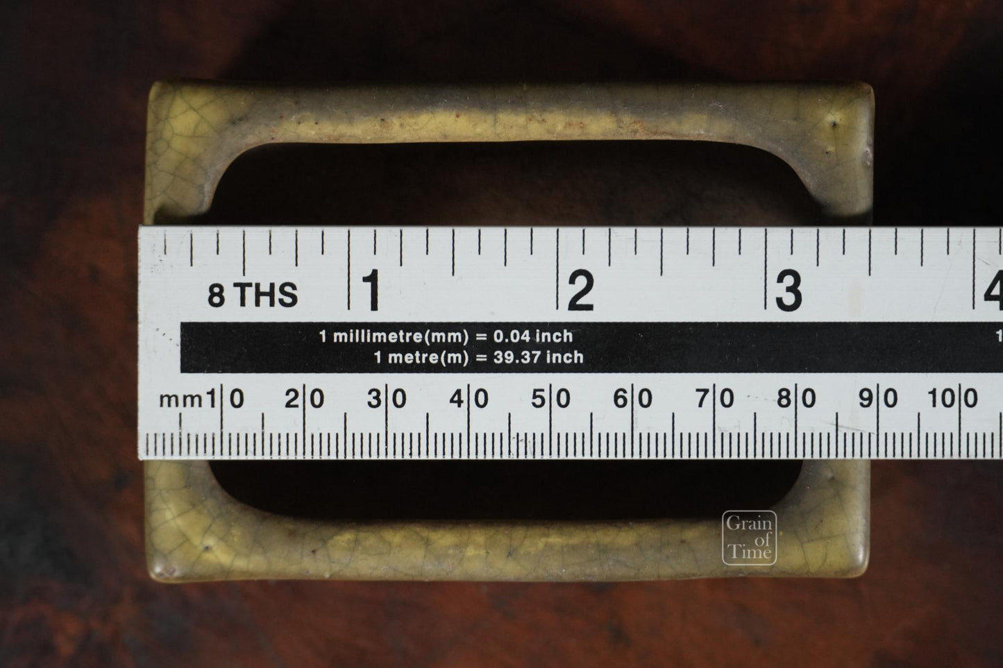 25009: Gyoun - Yellow Crackle Rectangle w/ Patina - 89mm