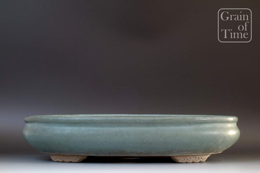 Japanese Bonsai Pot - 18⅝ in (47cm) - Pale Blue w/ Patina