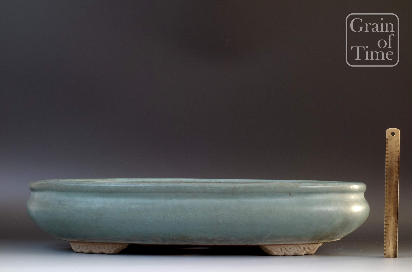 Japanese Bonsai Pot - 18⅝ in (47cm) - Pale Blue w/ Patina