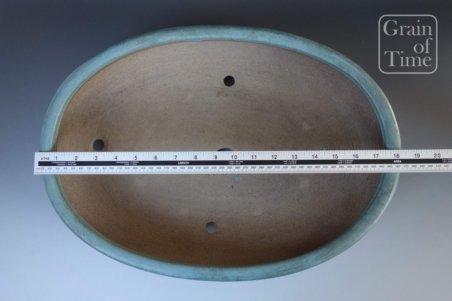 Japanese Bonsai Pot - 18⅝ in (47cm) - Pale Blue w/ Patina