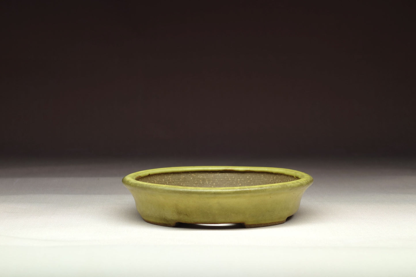 Bonsai Pot by Hattori (Tokoname) - 5in (13cm) - Yellow glazed Oval