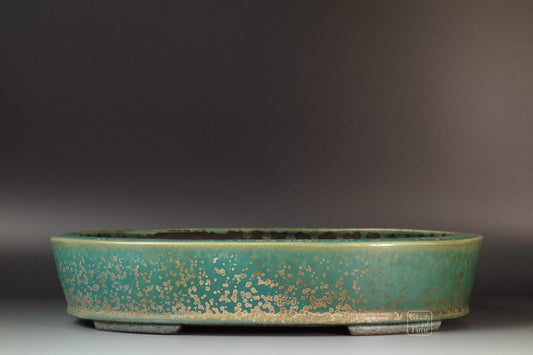 24489: Aiba Koyo (Tokoname) - Green Crystal Oribe Oval - 13in (33cm)