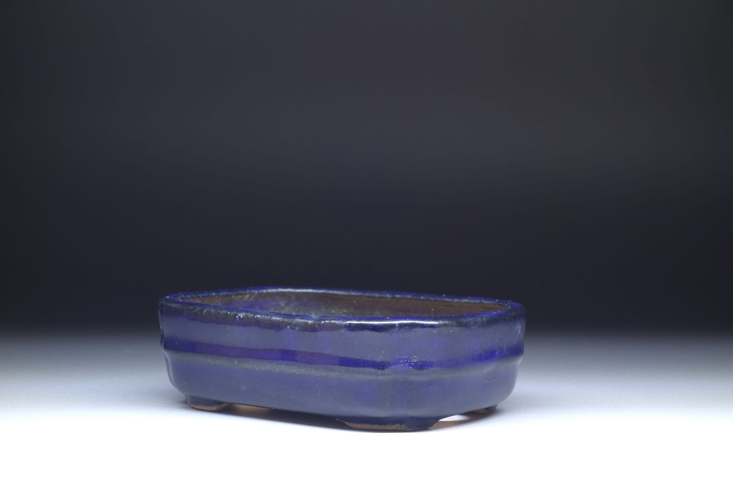 Bonsai Pot by Hattori (Tokoname) - 5in (12cm) Blue Rounded Rectangle