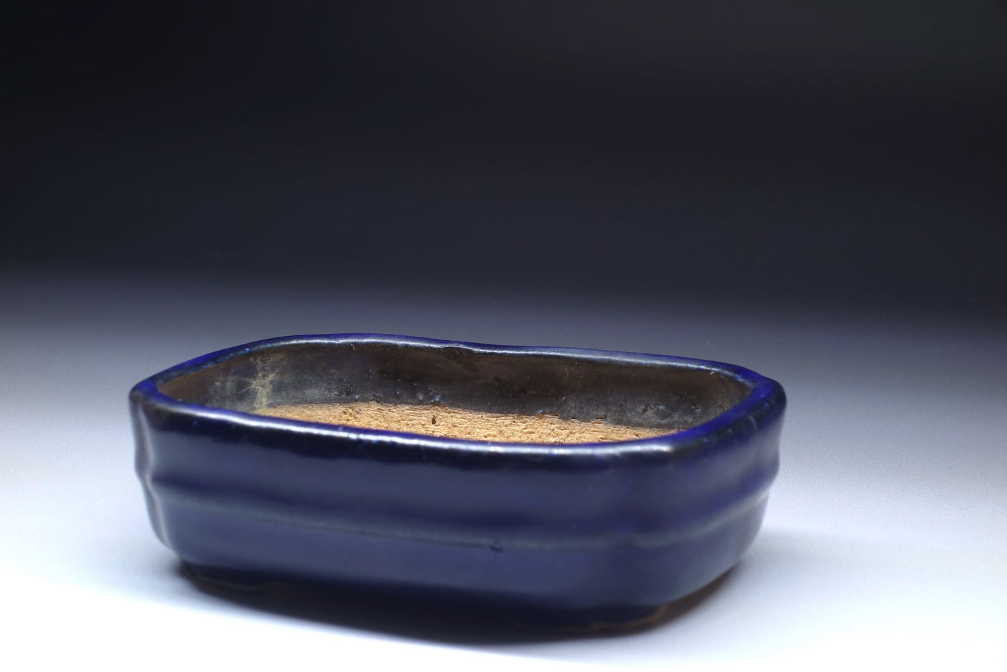 Bonsai Pot by Hattori (Tokoname) - 5in (12cm) Blue Rounded Rectangle